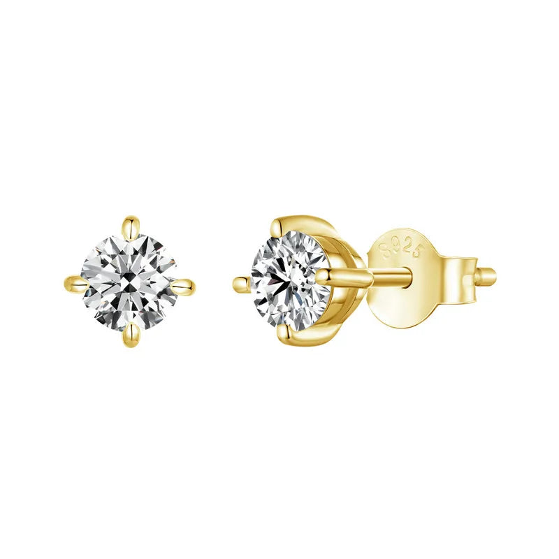 925 Sterling Silver Moissanite Stud Earrings VVS1 Lab Diamond Gift Unisex Party gold- 0.5ct each