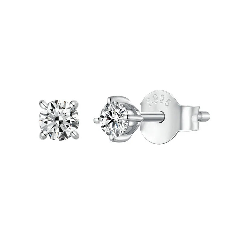 925 Sterling Silver Moissanite Stud Earrings VVS1 Lab Diamond Gift Unisex Party silver- 0.1ct each
