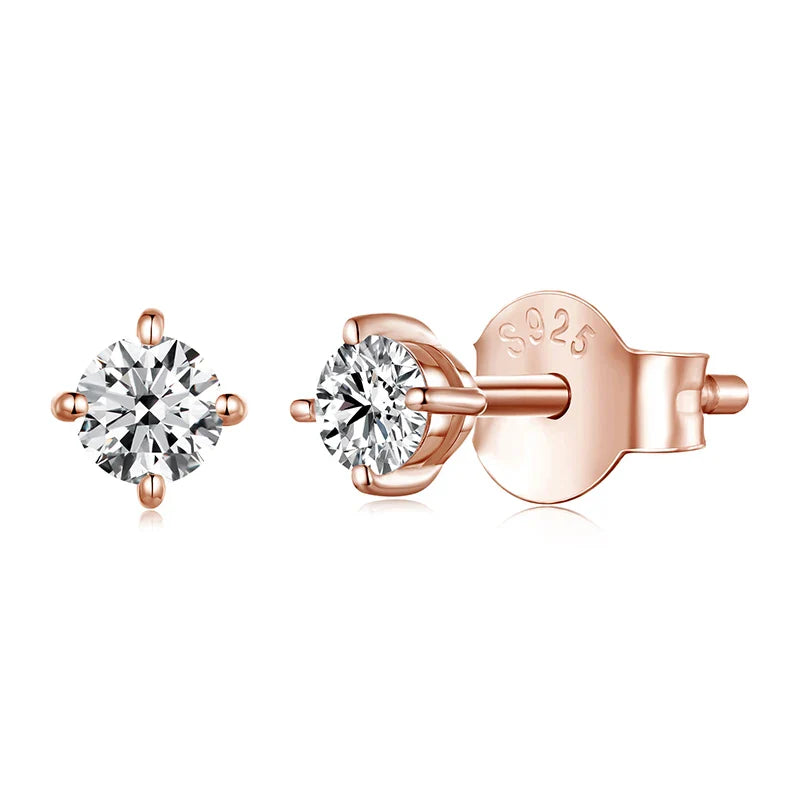 925 Sterling Silver Moissanite Stud Earrings VVS1 Lab Diamond Gift Unisex Party rose gold- 0.1ct each