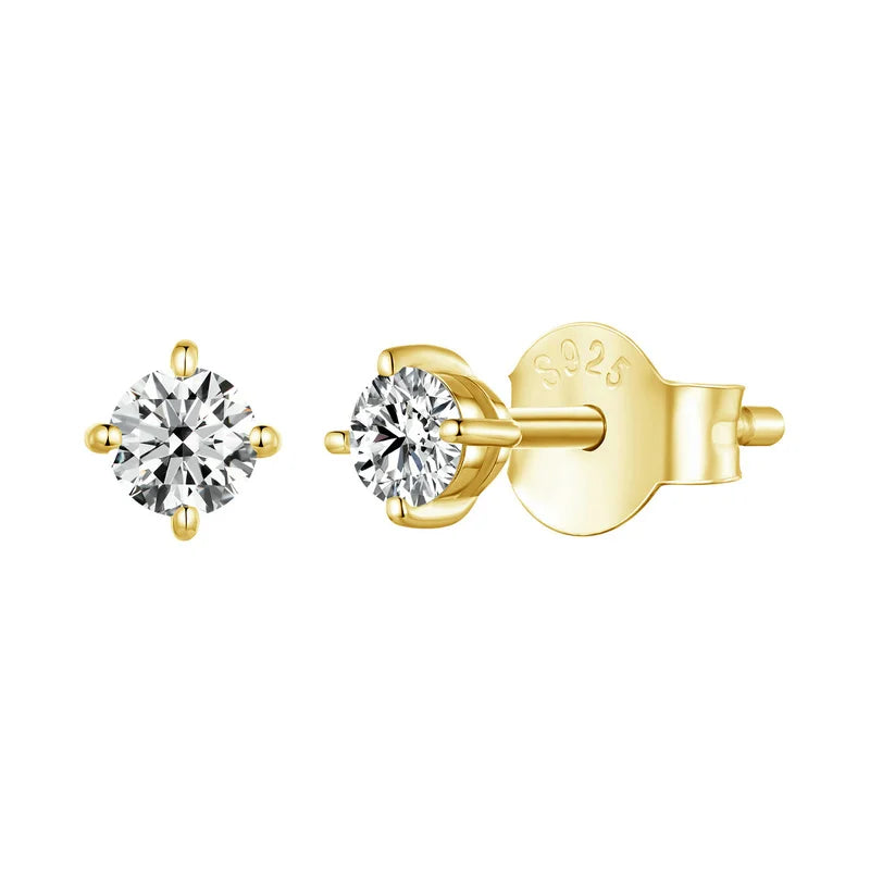 925 Sterling Silver Moissanite Stud Earrings VVS1 Lab Diamond Gift Unisex Party gold- 0.1ct each