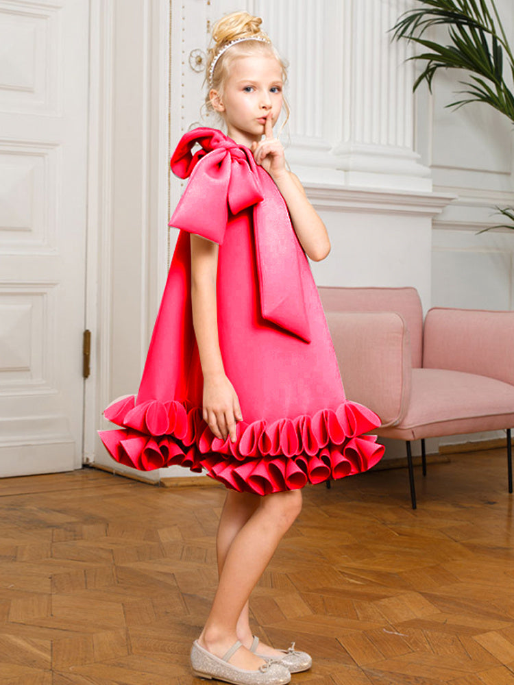 Bowknot Princess Dress Celebrity Children's Wear Rose Red