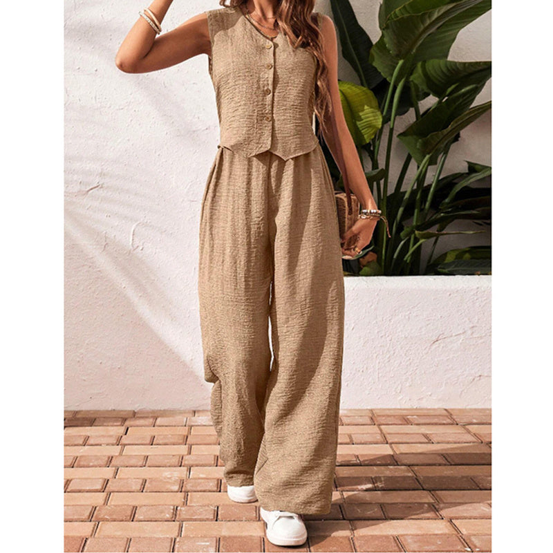 Women’s crop vest blazer wide leg pants set Khaki