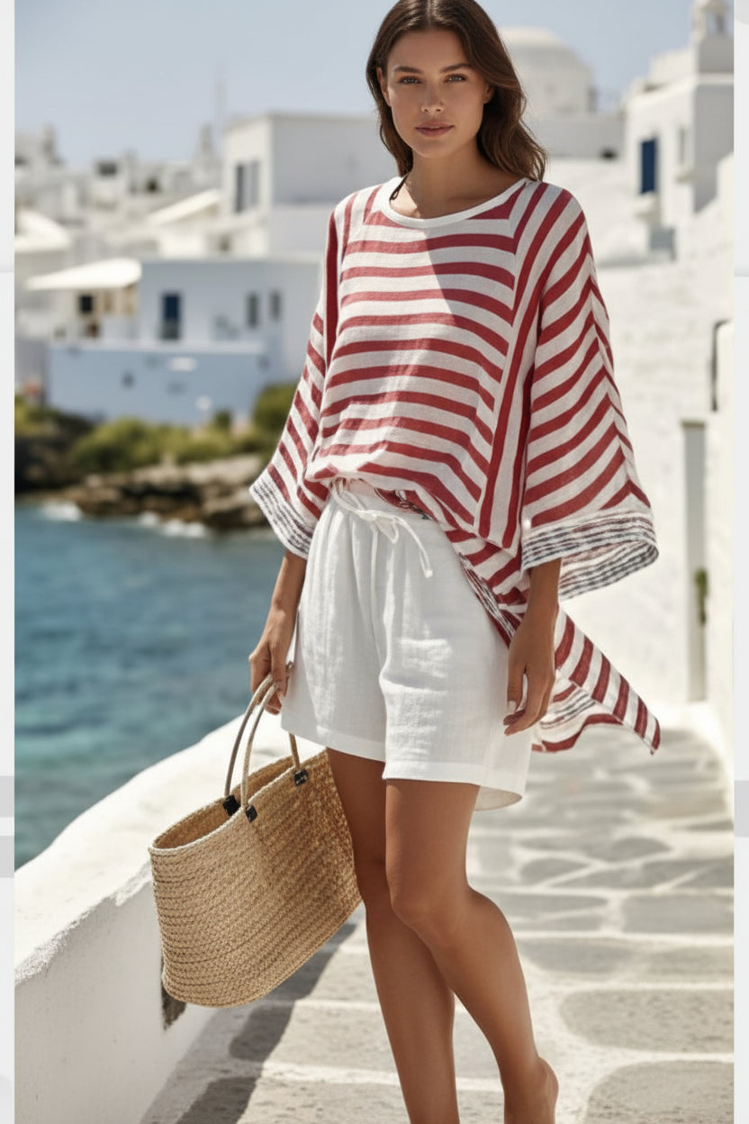 Women’s Striped Ramie Bamboo Two Piece Set BOAPQA642JKW3O