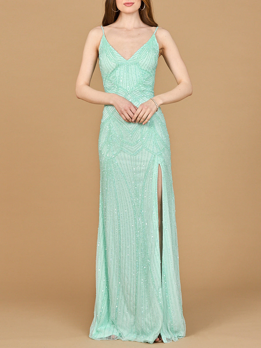 Beaded Lace-up Dress with Slit Tiffany