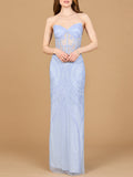 Beaded Corset Dress with Slit Lt Periwinkle