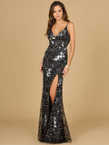 Mirror Beaded Gown With High Slit Black