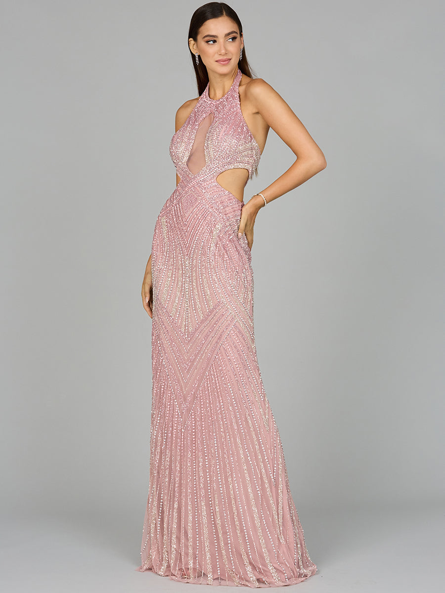 Halter Neck Beaded Dress with Cutouts Cashmere
