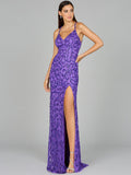 Sultry Beaded Gown with Slit Purple