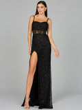 Elegant Corset Gown with Slit Black