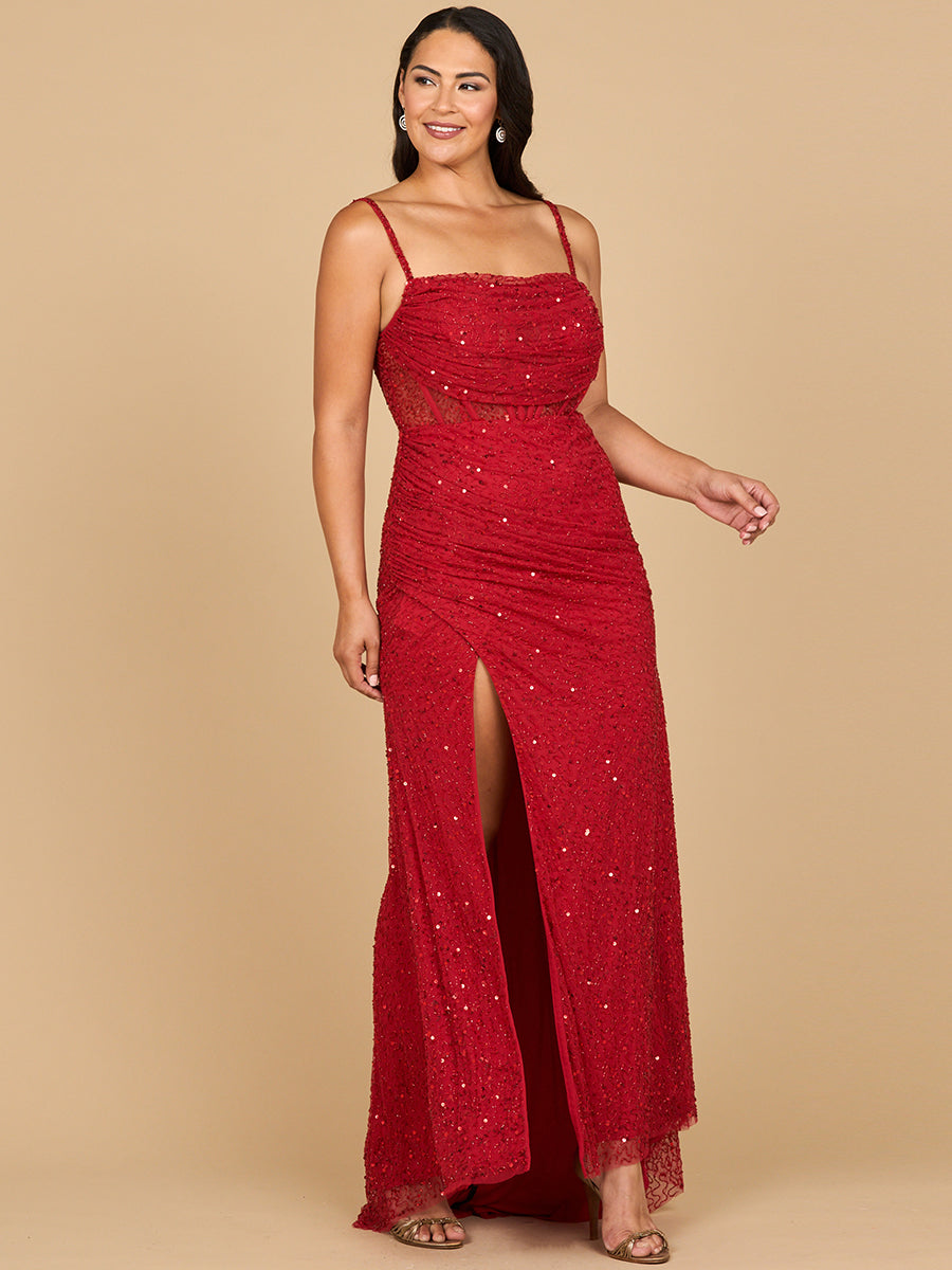 Elegant Corset Gown with Slit Red