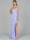 Body Con V-Neck Beaded Gown Blue Iris