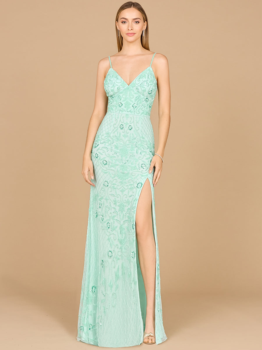 Body Con V-Neck Beaded Gown Mint