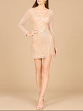 Long Sleeve V-Neck Cocktail Dress Champagne