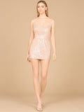 Sequin Cowl Neck Mini Nude