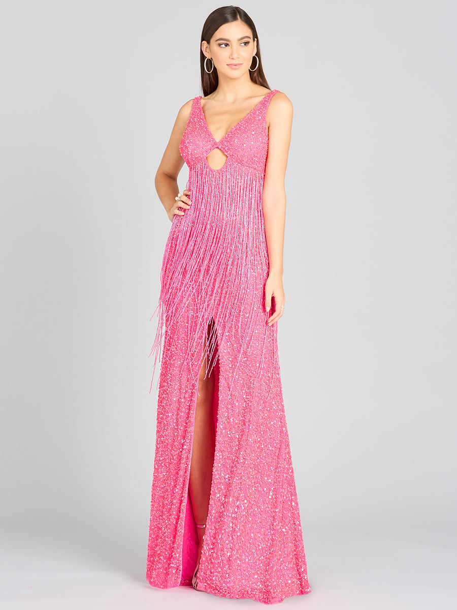 Regan Fringe Sequin Dress Hot Pink