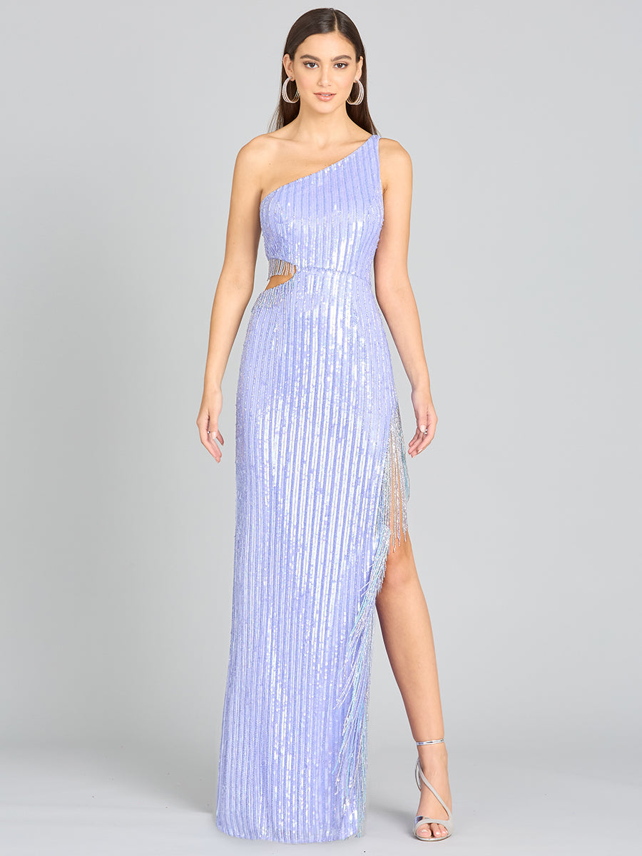 Wendy Beaded Fringe Gown Blue Iris
