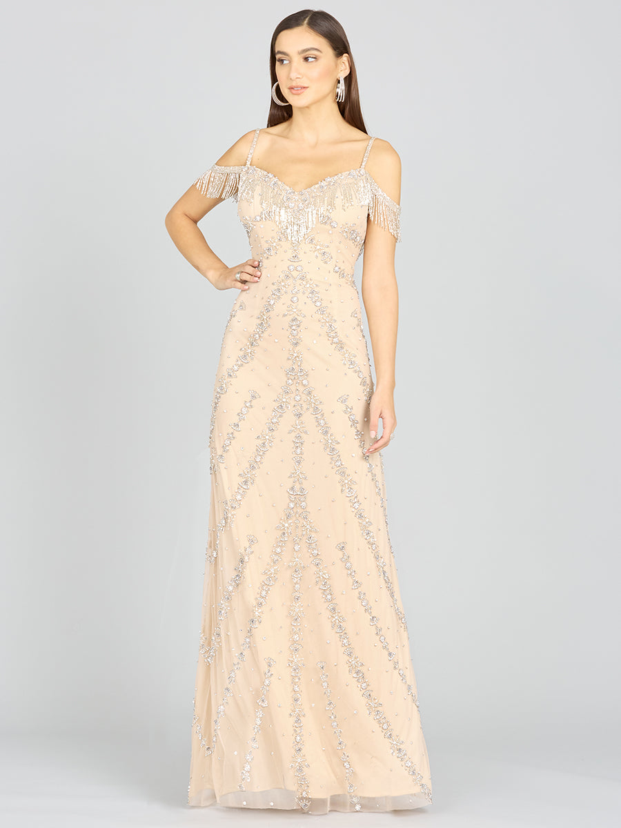 Candy Beaded Gown Nude Silver