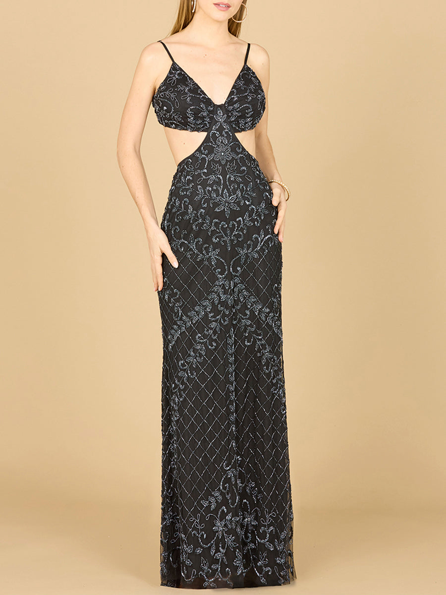 Countess Beaded Gown Black Gunmetal
