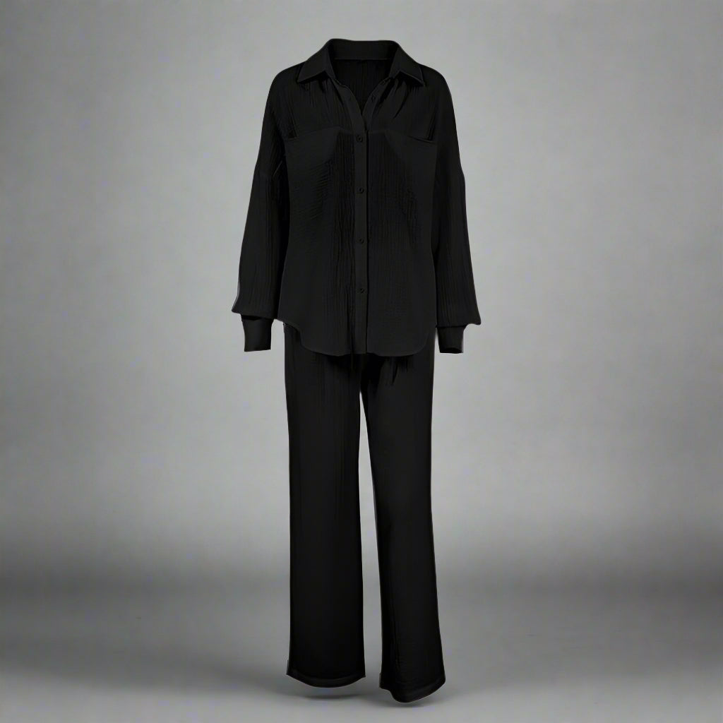 Women's Casual Solid Color Lounge Set Black