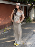 Women's Off-Shoulder Vest & Skirt Two-Piece Set Aluminum Gray