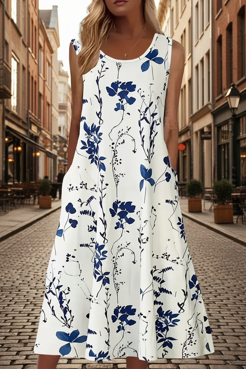 Women's Elegant Floral Print Two-Piece Set – Round Neck Top & Pants Style2