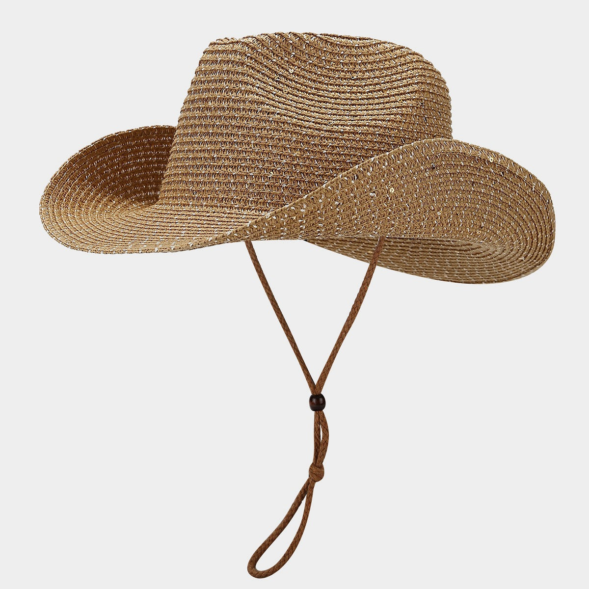 Women's Panama Straw Woven Sun Hat – Windproof Sequin Detail Beach Hat Khaki Free Size