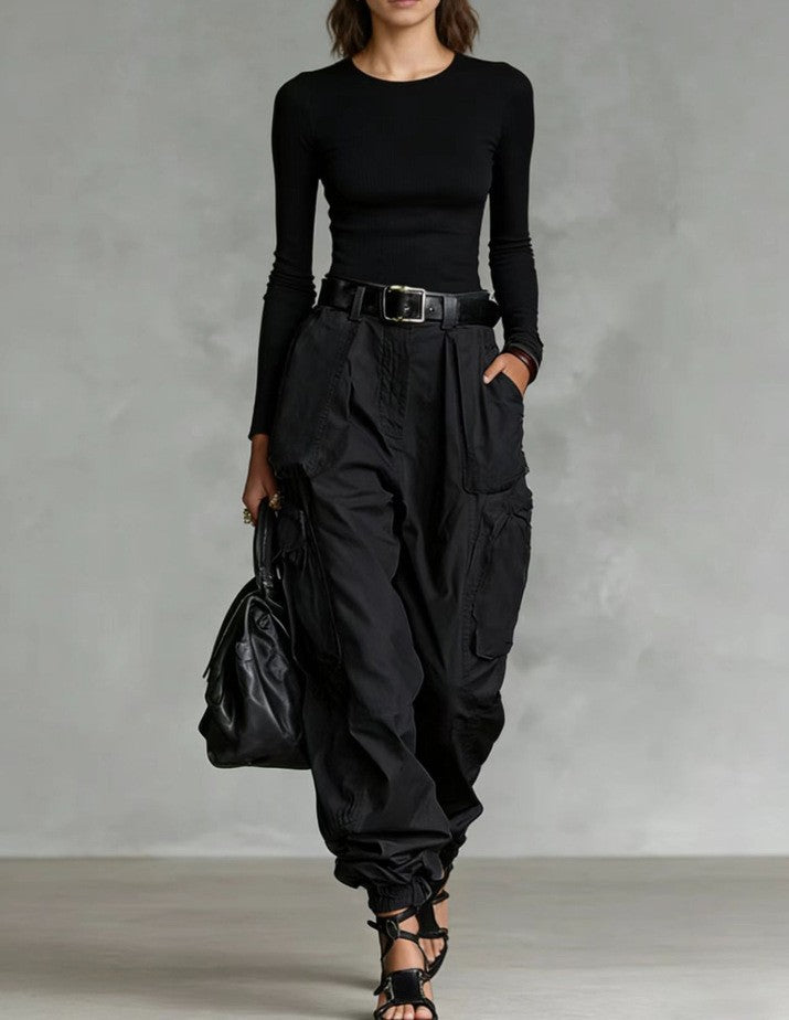 Women’s High-Waist Loose Fit Wide-Leg Casual Trousers Black