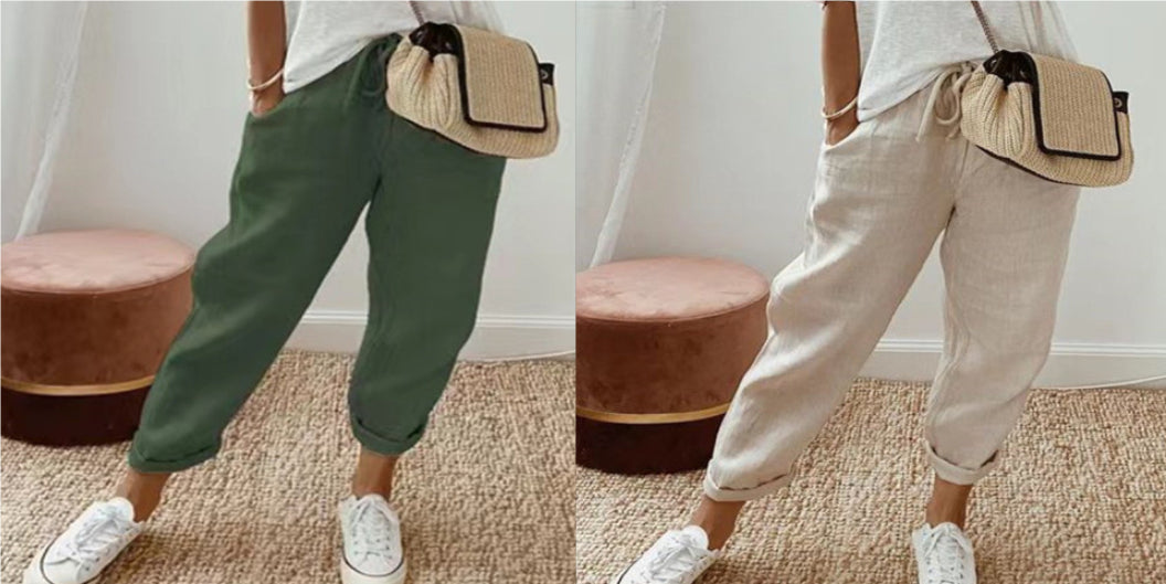 Women’s Cotton Linen Casual Pants – Solid Color Set7