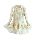 Girls' Sweater Dress Long Sleeve Beige 100cm