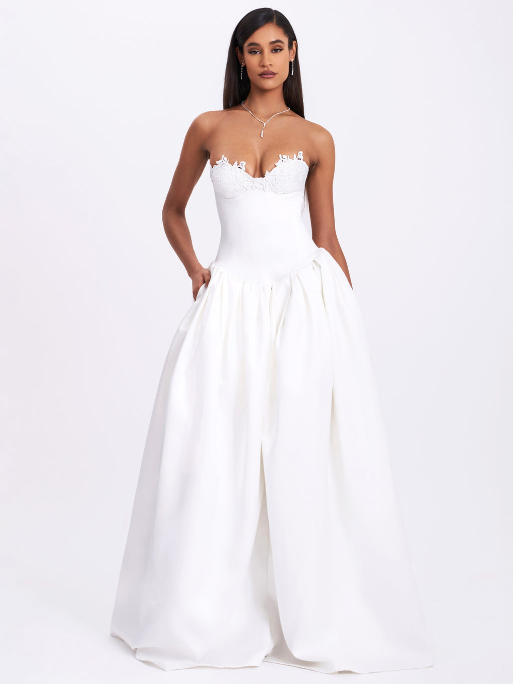 Naila Lace Trim Strapless Drop Waist Wedding Gown