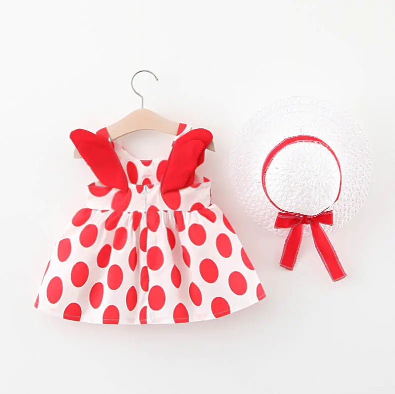 Summer Big Dot Wings Princess Dress with Hat Red 100