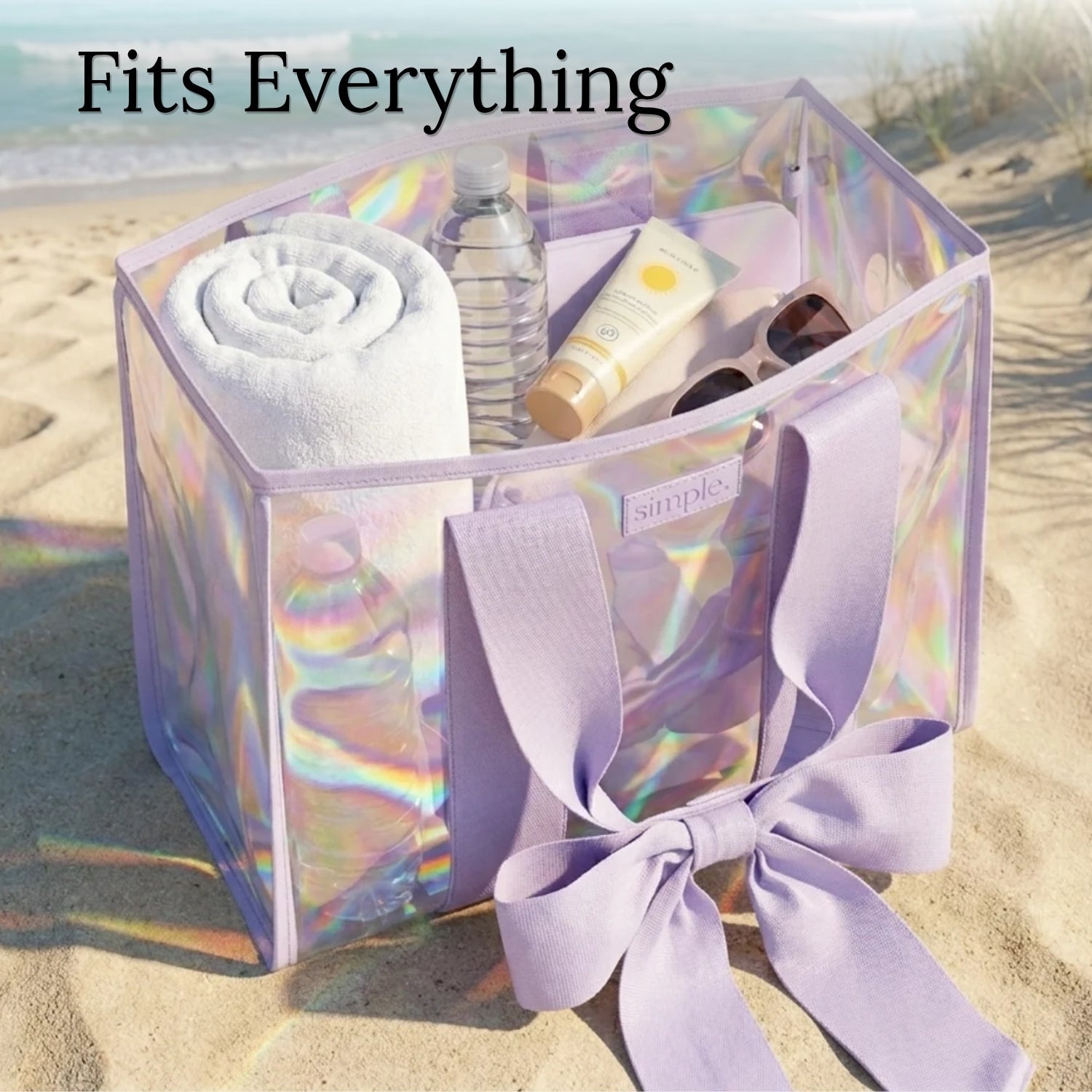 BowMe Prism Bubble Beach Tote with Phone Pouch – Waterproof, Tip-Proof & Foldable (Prism Pink & Purple)