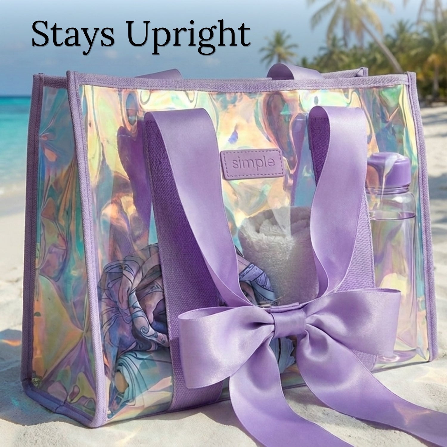 BowMe Prism Bubble Beach Tote with Phone Pouch – Waterproof, Tip-Proof & Foldable (Prism Pink & Purple)