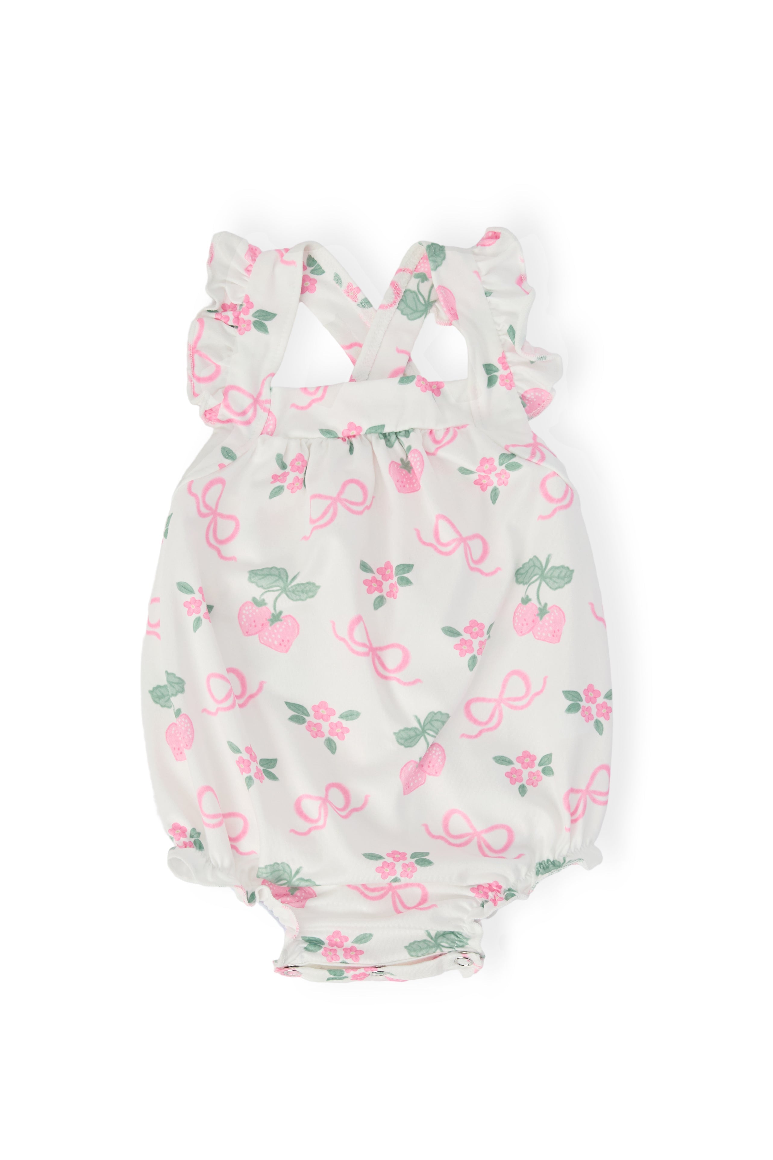 Berries & Bows Ruffle Cross Back Romper