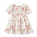 Blush Bouquet Smocked Bodice Puff Sleeve Dress 6Y