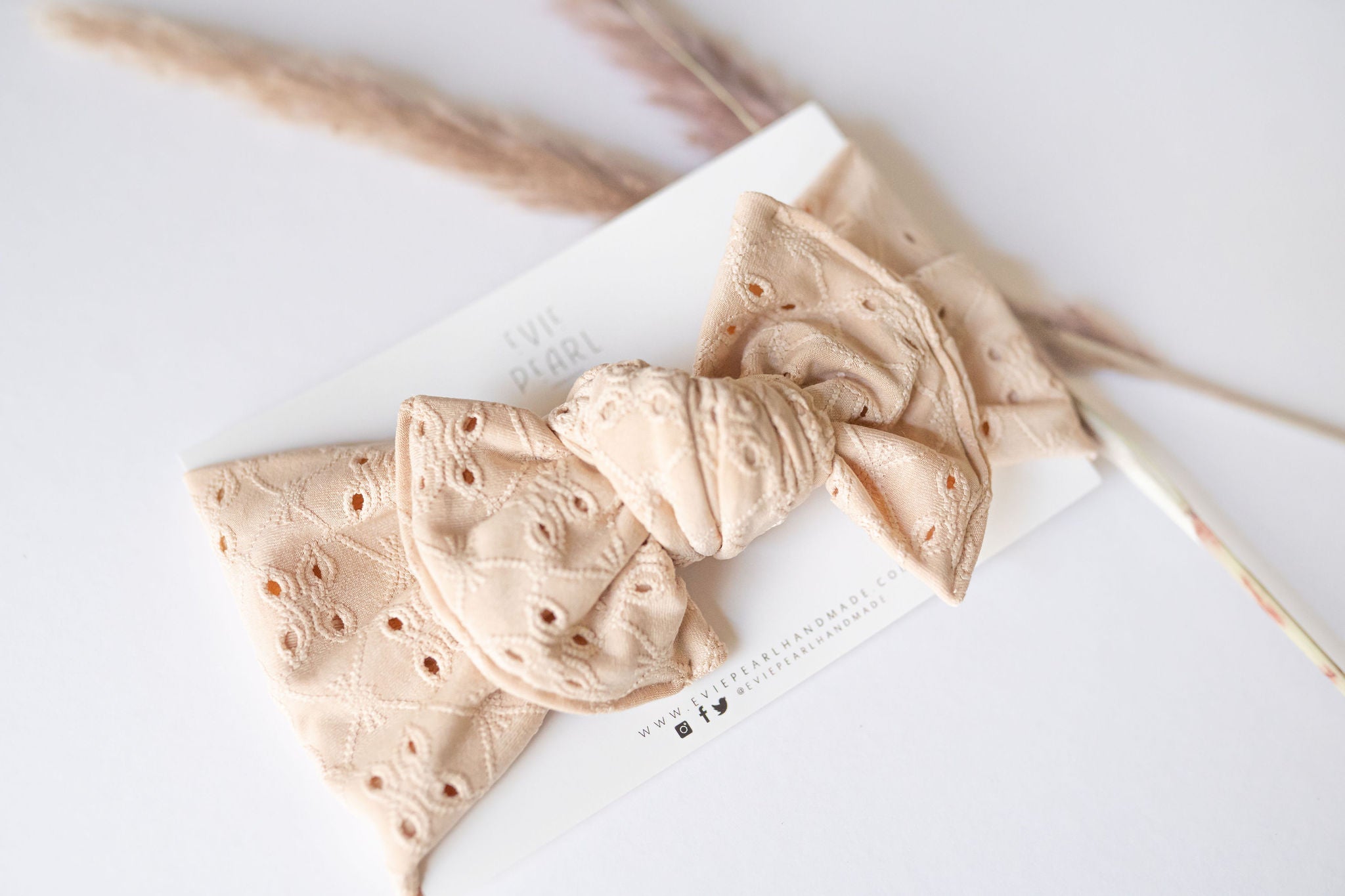 Neutral Baby Bow Turban Blush Eyelet