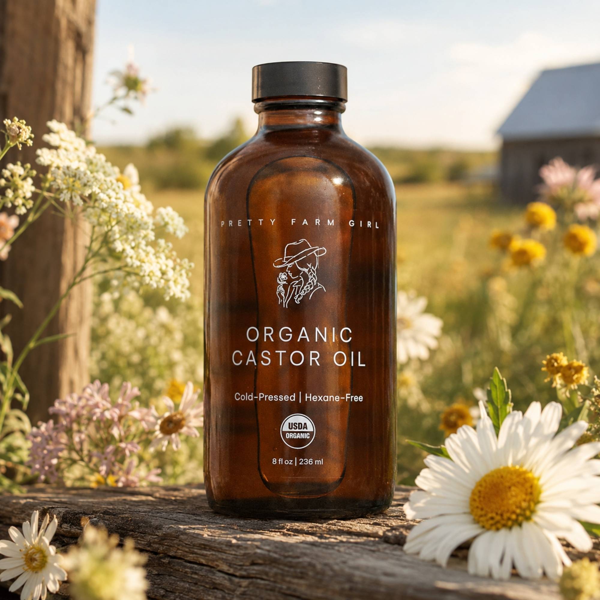 Pure Organic Cold Pressed Hexane-Free Castor Oil 8 oz Organic Castor Oil
