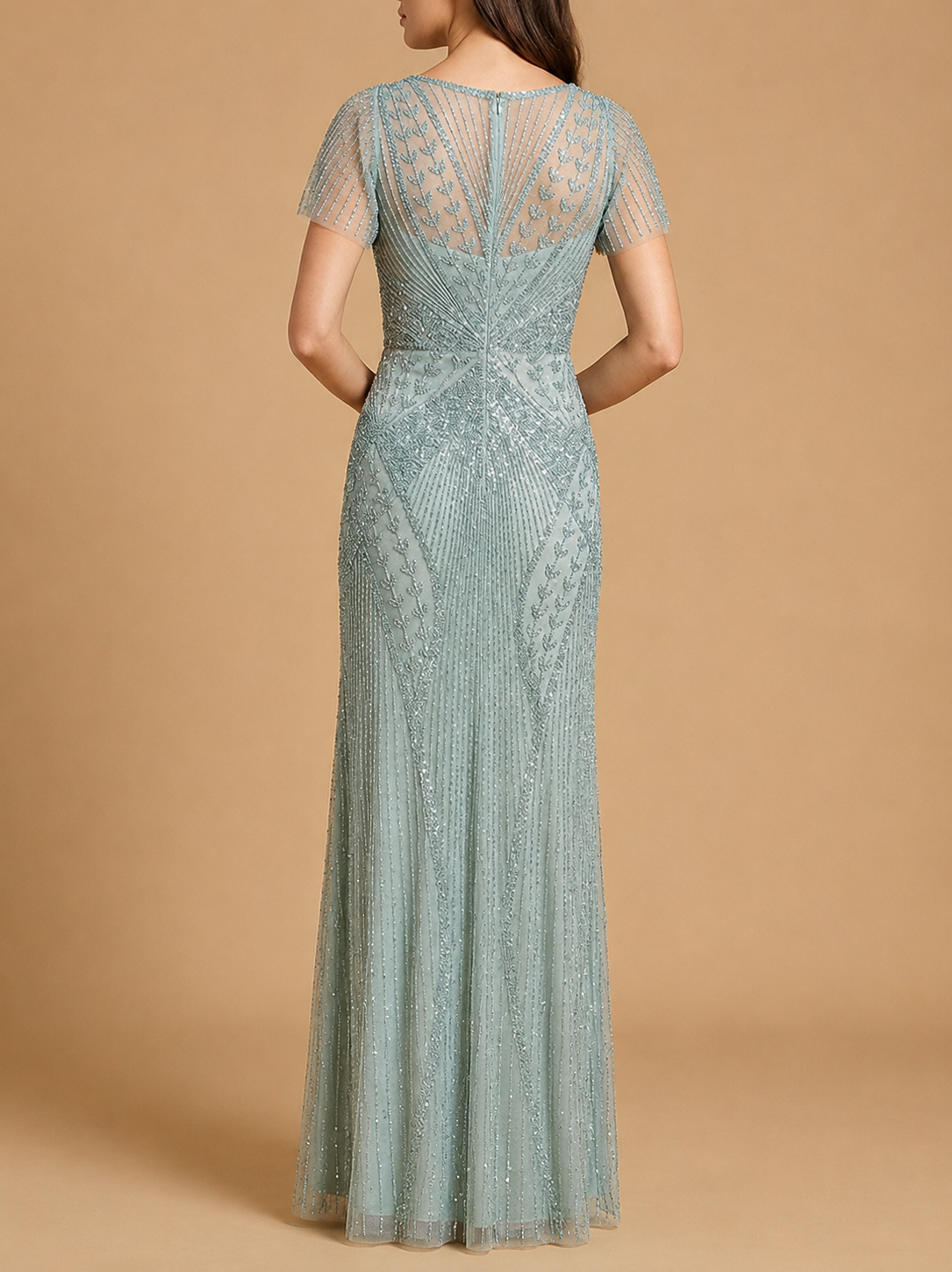Lara 28856 - Beaded Flutter Sleeve Gown
