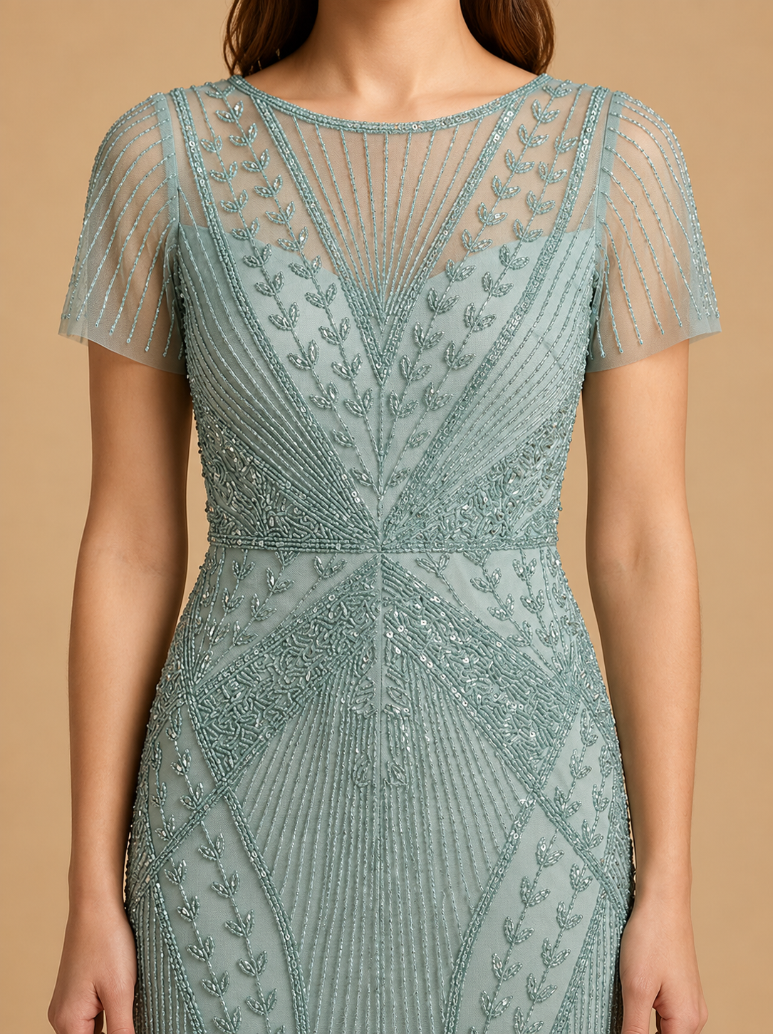 Lara 28856 - Beaded Flutter Sleeve Gown
