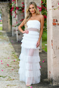 Georgia Maxi Dress - White - Ruffle Tulle Dress With Sheer Detail
