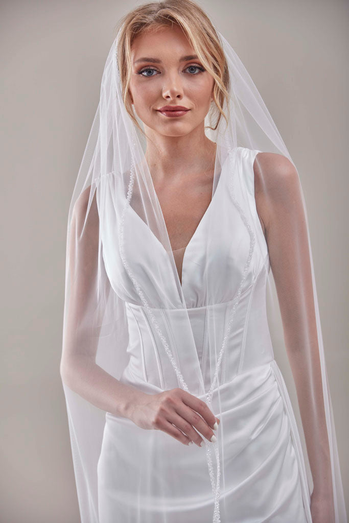 Elegant Beaded Wedding Veil-D205R