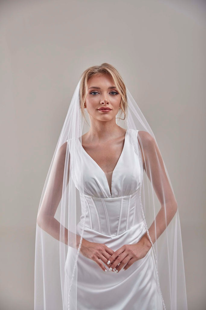 Elegant Beaded Wedding Veil-D205R