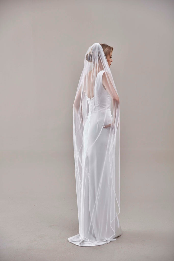 Elegant Beaded Wedding Veil-D205R