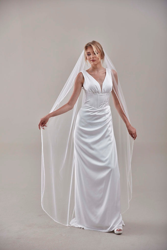 Elegant Beaded Wedding Veil-D205R
