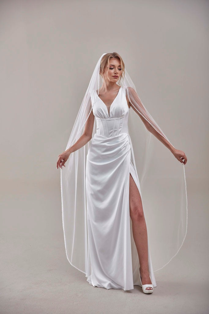Elegant Beaded Wedding Veil-D205R