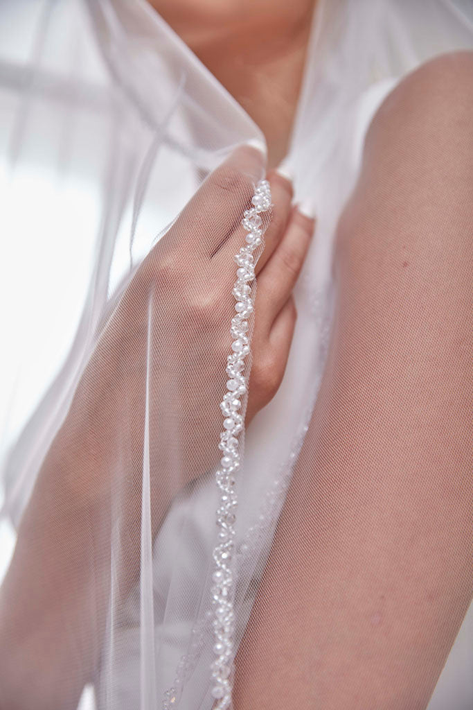 Elegant Beaded Wedding Veil-D205R