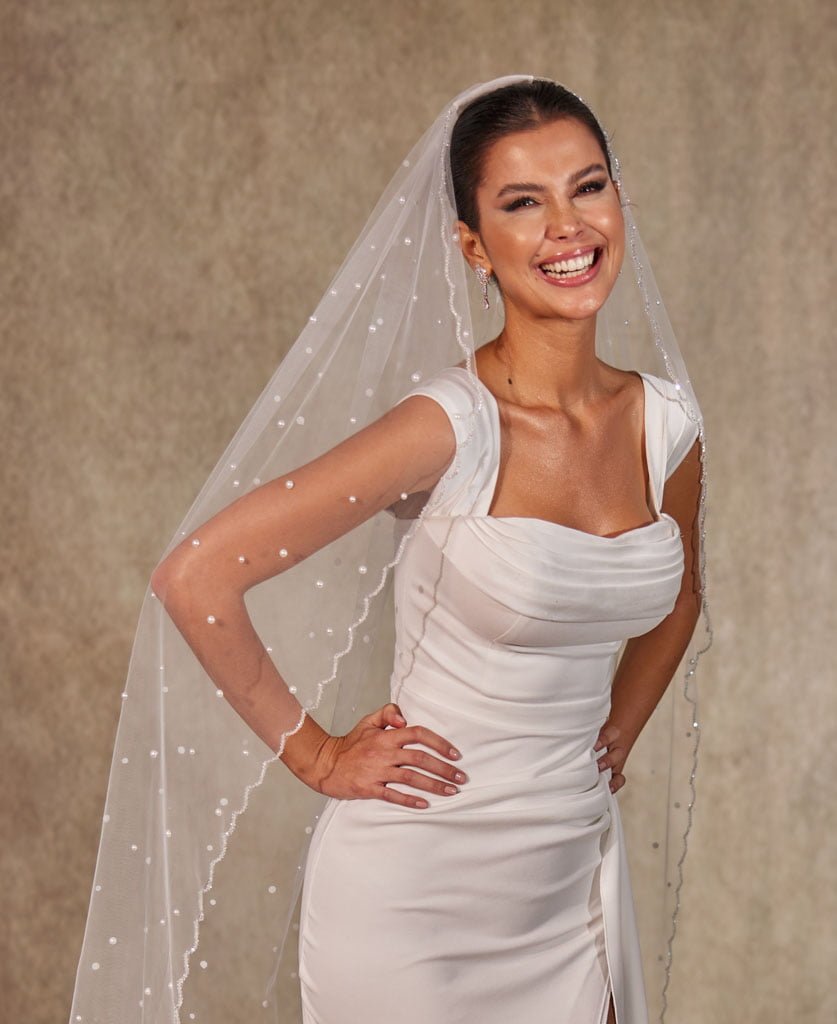 Pearl Wedding Veil, Cathedral Veil- D238