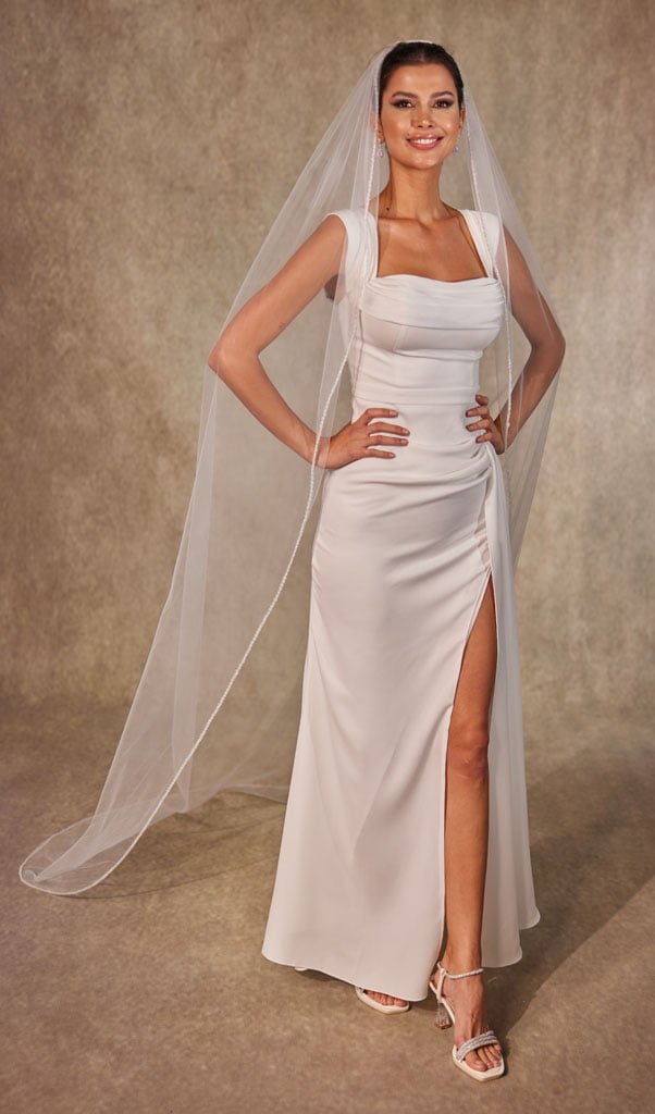 Crystal Knot Beaded Edge Wedding Veil - D250
