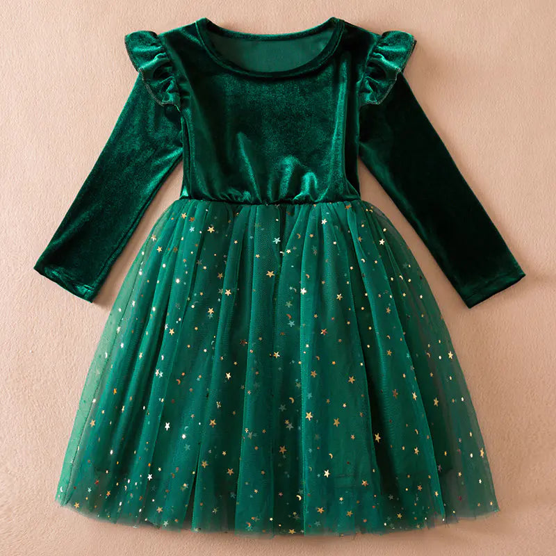 New Long Sleeve Dress for Girls - Autumn & Winter Collection Green 130cm
