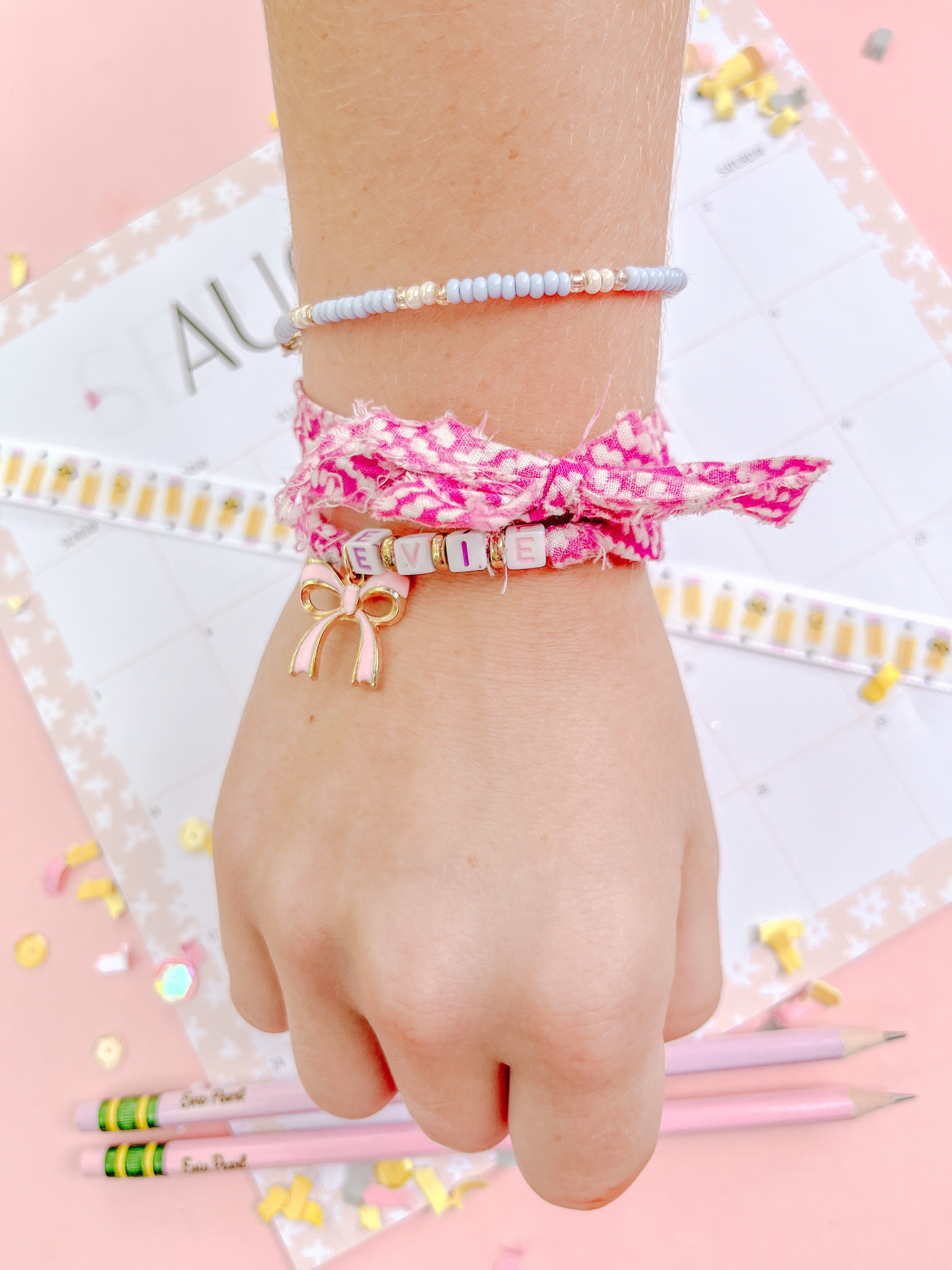 Name Bow Charm Wrap Bracelet Made By Evie Pearl
